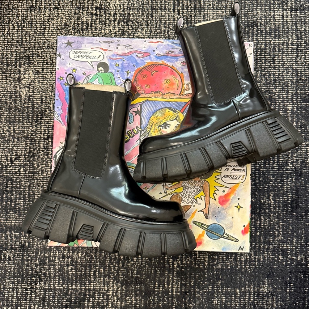 Jeffrey Campbell Stomped Platform Boots Black - Picture 6 of 13
